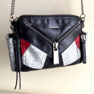 DIESEL Y2K bag crossbody chain strap black red white distressed Zippered badass!